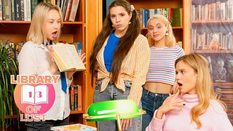 [ClubSweethearts] - Teen Babes Sara Bork & Novella Night Lick Trimmed Pussies in Library - Sara Bork - Novella Night - Nice Viki - Molly Cute