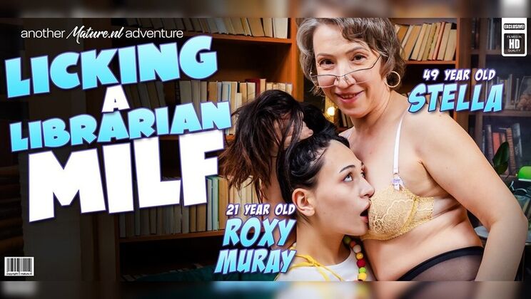 Big tits MILF Stella V licks young brunette Roxy Muray's shaved pussy